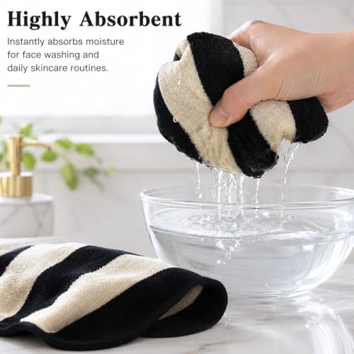 2-Piece Hand Towels for Bathroom Kitchen Decor - Black & Cream Stripe | Hand Towel, Cotton Soft for Spa Gym Travel, 13 x 29
