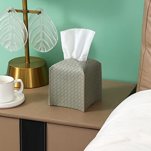 Tissue Box Cover PU Leather Tissue Holder Square Facial Tissue Case Facial Paper Organizer Dispenser for Bathroom, Vanity Countertop, Tabletop, Car, Evergreen | PU Leather，Easy to Fill, Easy Clean, Decorative Cube Tissue Box Holder for Office, Bathroom,Ki