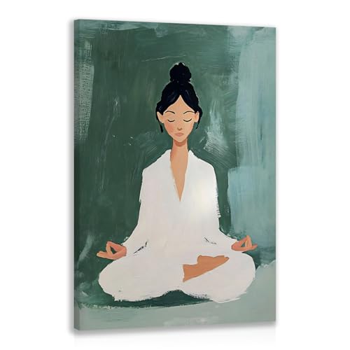 GELDSTEI Wrapped Canvas Green Meditation Yoga Zen Wall Art 12x16 in | Yoga Room Aesthetic Wall Decor, Relaxing Bedroom Art Print, Peaceful Meditation Decor, Modern Zen Gift for Home - color: Green, size: 16"L x 12"W
