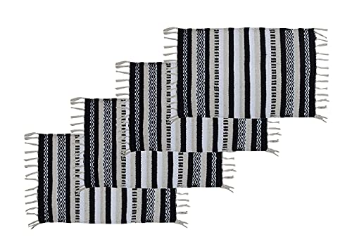 Black, Cream, White Boho Placemats (Set of 4) | Cotton Farmhouse Placemats 13x19 Inches| Machine Washable, Durable and Easy to Combine - color: Ivory-black, size: 13x19 Inch.