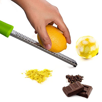 8-Inch Lemon Zester & Cheese Grater, 18/8 Stainless Steel, Green | Fine 18/8 Stainless Steel Blade for Citrus, Parmesan, Ginger and Garlic, Soft Non-slip Handle, Cover, Dishwasher Safe - color: Green