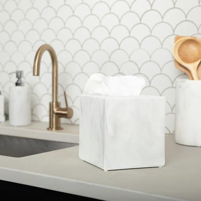 White Marble Square Tissue Box Cover - Blanc Collection