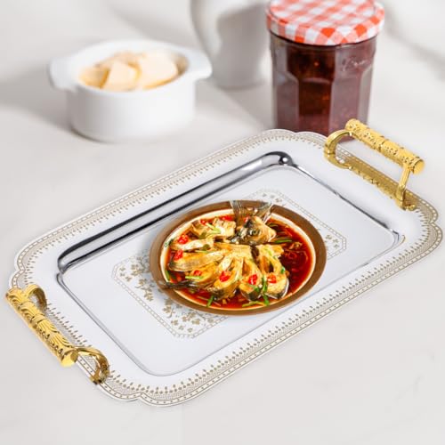 ABOOFAN European Style Tray with Double Handles Retro Fruit Tray for Serving Food 13.77 X 9.64 X 0.59 in Vintage Serving for Home Kitchen Dining Ktv