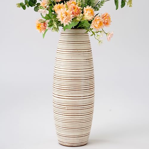 Leewadee - White Wash Floor Vase for Pampas Grass, Large Flower Vase for Home Decor, 13 inches, Resin | Deco Vase for sideboard & table: waterproof, holds fresh flowers, lovely with Dried Flowers & Branches, Boho & modern - color: White Wash