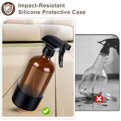 Ninsula Glass Spray Bottle with Silicone Sleeve Protection, 16 oz Amber Glass Spray Bottles, Refillable Spray Bottle Glass for Cleaning, Watering Plants, Skin Care, Plant Care, Hair Care
