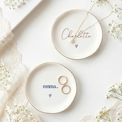 Personalized Ring Dish with Name, Custom Jewelry Tray Gift for Women, Bridesmaids, Mom, Grandma, or Best Friends (1-Name)