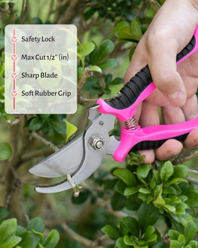 5 Piece Pink Gardening Tool Set for Women | Floral Garden Bag, Garden Tool Kit, Gifts for Wife - style: 5-Piece Pink With Bag