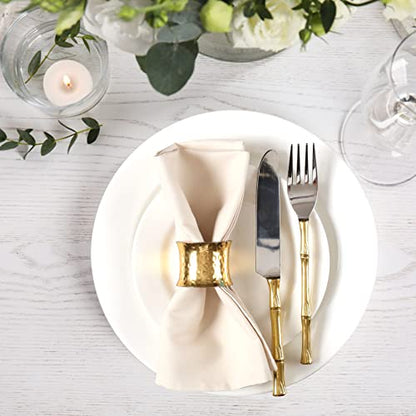 Ramanta Home Set of 12 Polyester Cloth Napkins 18x18 Inches, Beige | Polyester Napkins with Hemmed Edges, Washable Reusable Dinner Napkins Ideal for Parties, Weddings, Hotels and Banquets - color: Beige, size: 18" x 18" (Set of 12)
