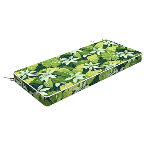 LVTXIII Bench Cushion with Ties, 42x18 Inch Water-Repellent Patio Furniture Cushion, 3" Thick Foam Pad for Outdoor Indoor Window Seat, Porch Swing, Loveseat, Jungle Leaves - color: Jungle Leaves, size: 42"x18"x3"