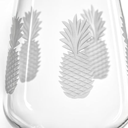 Rolf Glass Fresh Pineapple All Purpose Wine Glass | 19.5oz Stemmed Glass | Lead-Free and Diamond-Wheel Engraved | Tropical Etched Pineapple Design | Coastal Glassware | Set of 4 - color: All Purpose, size: Set of 4