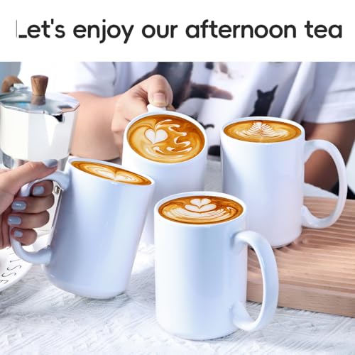 16 OZ Coffee Mugs, Classic Blank Ceramic Cup with Large Handle for Tea Latte Cappuccino, Set of 4, White - color: White
