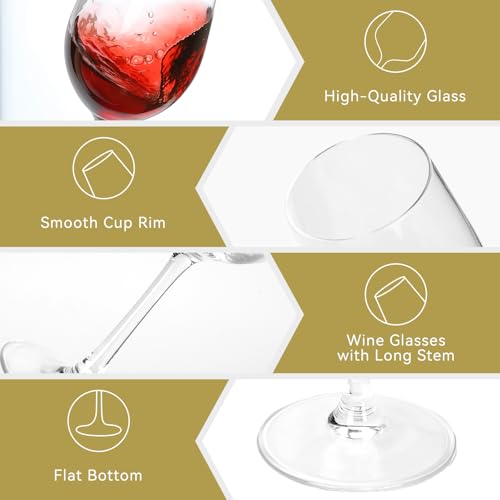 Red Wine Glasses Set of 4, 11oz, Premium Crystal Wine Glasses Hand Blown, Unique Birthday Gift or Wedding Anniversary