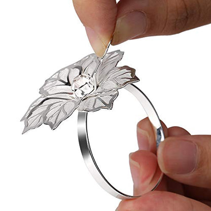 KPOSIYA Hollow Out Flower Napkin Ring Holder Metal Napkin Rings Set of 20 for Wedding Party Holiday Banquet Christmas Dinner Delicate Serviette Buckles Decor Favor (20, Flower-Silver) - size: 20 pcs, style: Silver