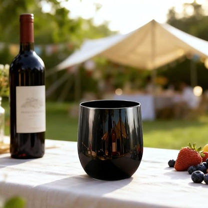 14-ounce Plastic Stemless Wine Glasses, All Purpose Arcylic Glasses, set of 6 Black Reusable Shatter-resistant Dishwasher Safe - color: Black