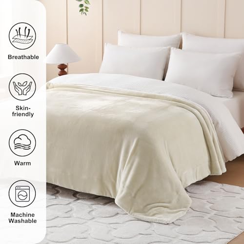 Sherpa Fleece Throw Blanket, Linen, 50x60 inches | Double-Sided Super Soft Luxurious Plush Blanket Throw Size - color: Linen, size: 50"×60"