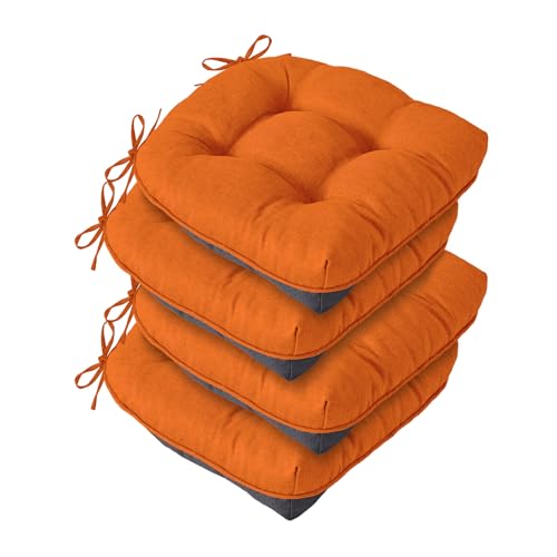 IASEAHK Chair Cushions for Dining Chairs, Seat Cushions for Kitchen Chairs, Indoor Seat Cushions with Ties, Tufted Foam Chair Pads, Non Slip Chair Cushions Set of 4, 15.5" x 15.5" x 4", Orange - color: Orange, size: Pack of 4