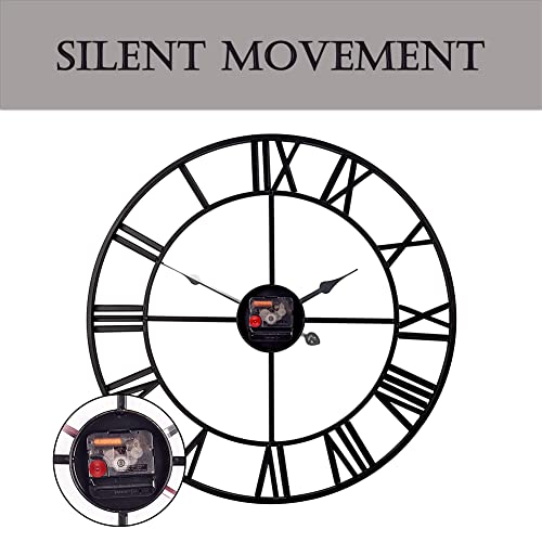 30 inch Large Metal Wall Clock, Industrial Indoor Outdoor Waterproof Art Decor Modern Clocks, European Retro with Oversized Roman Numerals, Silent Battery Operated Decor,Office,Kitchen, Loft - size: 30in
