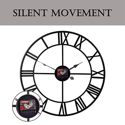 30 inch Large Metal Wall Clock, Industrial Indoor Outdoor Waterproof Art Decor Modern Clocks, European Retro with Oversized Roman Numerals, Silent Battery Operated Decor,Office,Kitchen, Loft - size: 30in