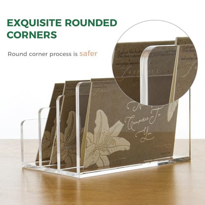 3 Compartments Clear Acrylic Mail Holder – Vertical Letter Sorter & Multifunction Desk Organizer for Bills, Documents, Notebooks – Modern Office/Home Envelope File Rack - size: 3 Compartments