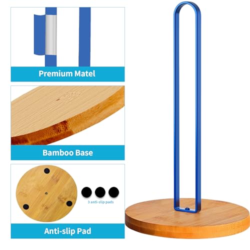 TONLEA Wooden Paper Towel Holder Countertop, Kitchen-Towel-Holder FreeStanding with Non-Slip Base for Bathroom - color: Blue