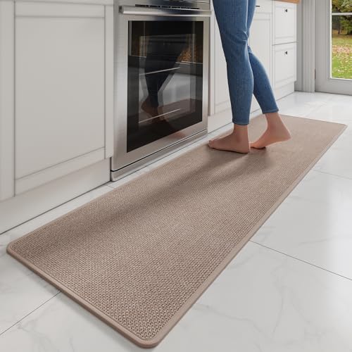 Long Kitchen Runner Rugs Kitchen Mat Non Slip Washable Brown 17"x71" | Super Absorbent Woven Rubber Backing Washable Kitchen Floor Mat Sink Mat Runner Rugs Front of Sink, Easy Clean - color: A- Brown, size: 17"x71"