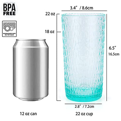 KX-WARE 22-ounce Honeycomb Highball Glasses Plastic Tumbler Acrylic Glasses, set of 6 Turquoise - color: Turquoise