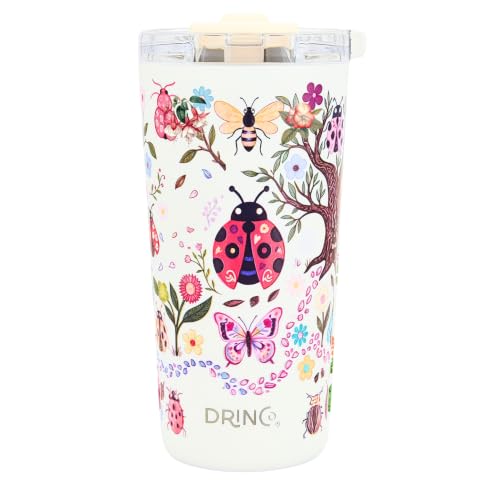 Drinco - 20 oz Stainless Steel Tumbler | Double Walled Vacuum Insulated Mug With Lid, 2 Straws, For Hot & Cold Drinks (20oz Bugs World) - color: 20oz Bugs World