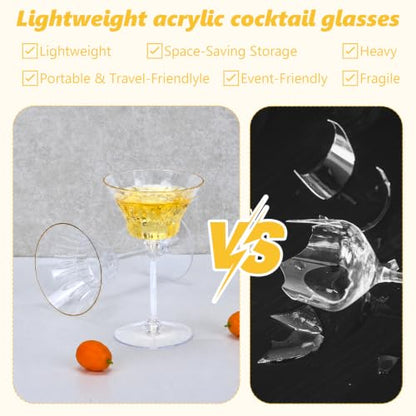 12 Pcs Plastic Martini Glasses with Gold Rim 4.5 Oz Reusable Acrylic Coupe Cocktail Glasses Removable Champagne Dessert Cups for Margaritas Weddings Parties Birthday (12, clear) - color: Clear
