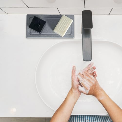 2 PCS Water Absorbing Stone Trays for Bathroom Sink Fast Drying Coasters | 9.5" x 4.7", Vanity Tray, Diatomaceous Earth Mat, Hand Soap Holder with Anti-Skid Feet, Kitchen Counter, Sink Caddy Organizer - color: 9.45" X 4.72" Grey