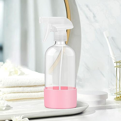 Rionisor Glass Spray Bottles with Silicone Sleeve Protection, Empty 16 oz Refillable Containers, Reusable Spray Bottles with Adjustable Nozzle for Hair, Cleaning Solutions, 1 Pack Pink - color: Pink, style: 1 Pack