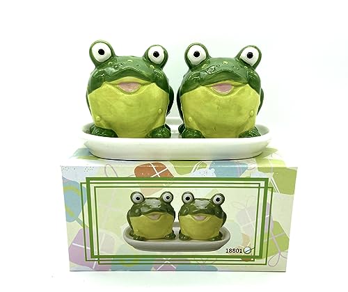 Novelty Ceramic Animal Salt and Pepper Shakers Set. (frog)
