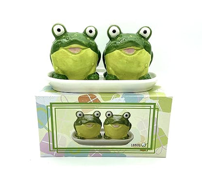 Novelty Ceramic Animal Salt and Pepper Shakers Set. (frog)