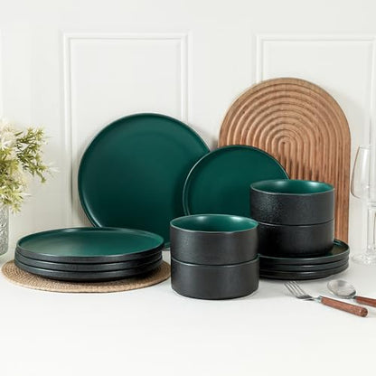 Stoneware Cereal & Soup Bowls Set of 4, 6 Inch, Matte Green | Matte Glaze Ceramic, For Breakfast & Oatmeal, Microwave Safe, Dishwasher Safe - color: Green, size: Cereal Bowls Set (4PCS)