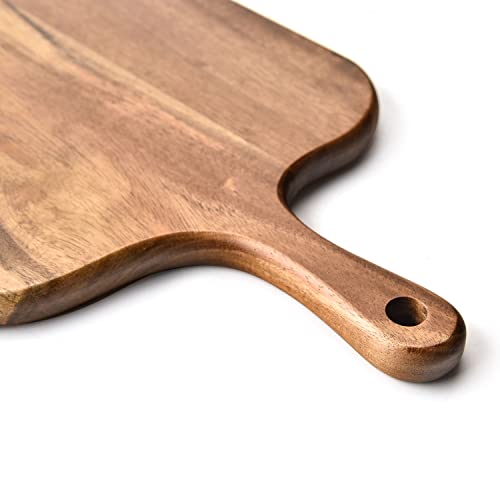 BILL.F Acacia Wood Cutting Board with Handle Wooden Charcuterie Board Paddle Cheese Board Serving Boards for Kitchen Meat, Pizza,Cheese, Bread, Vegetables &Fruits 15'' x 7.5'' x 0.6'' - style: Large