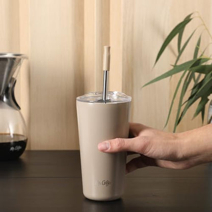 Mr. Coffee Java Quest 16 oz Double Wall Stainless Steel Tumbler with Lid & Reusable Straw, Insulated Thermal Drink Cup for Hot & Cold Beverages, Taupe - color: Taupe