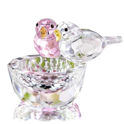 3.3'' Crystal Bird Figurine Collectible Art Glass Animal Gifts for Women | K9 Crystal,Bird Decor For Home,Glass Paperweight,Christmas Anniversary Wedding Party Decoration,Jewelry Organizer,Ring Holder - style: Double Birds