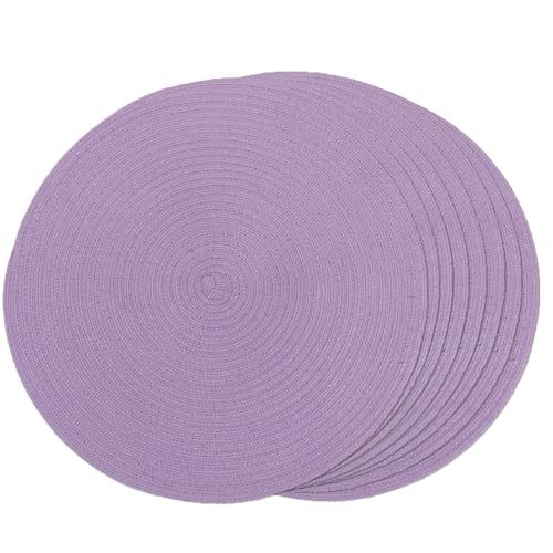 FunWheat Round Braided Placemats Set of 8 Place mats for Dining Tables Woven Heat Resistant Table Mats 15 inch (Light Purple,8pcs) - color: Light Purple, size: 8pcs