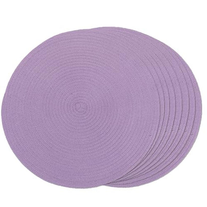 FunWheat Round Braided Placemats Set of 8 Place mats for Dining Tables Woven Heat Resistant Table Mats 15 inch (Light Purple,8pcs) - color: Light Purple, size: 8pcs