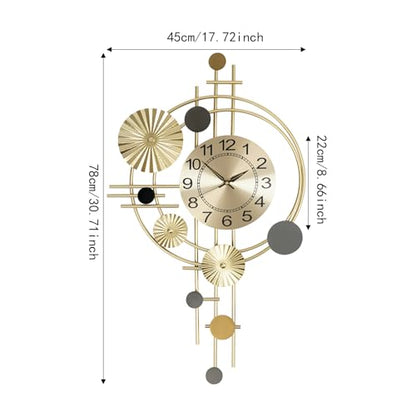 Metal Wall Clock Luxury Decorative Art Clock Modern Silent Wall Clock Battery Powered Round Wall Decor Clocks for Home Living Room Bedroom Kitchen Office Decoration, Gold