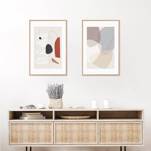 20x30 Poster Frame Set of 2 Natural Solid Oak Photo Frames with 16x24 Removable Mat Wall Hanging Large Handcrafted Frame with HD Plexiglass Wall and Tabletop Display Large Picture Frame - color: Oak, size: 20X30,2P
