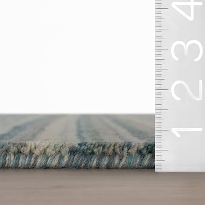 Dash & Albert Brindle Blue Striped Hand Loom Knotted Wool Rug, 6'x9' | Stripe Hand Loom Knotted Wool Rug, 6' X 9', Striped Pattern - color: Blue, size: 6' x 9' (Rectangular)
