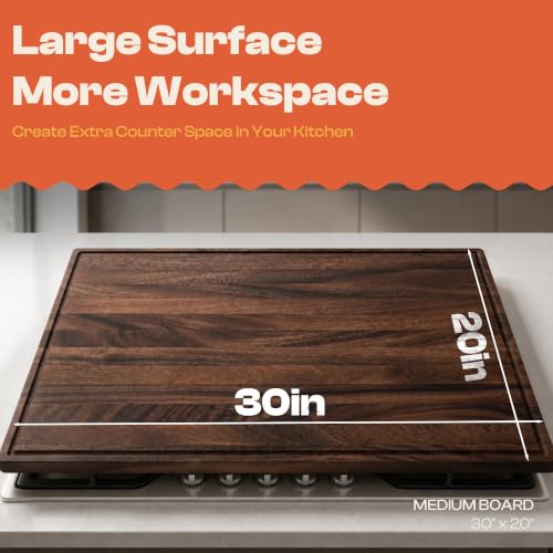 Riveira Extra Large Walnut Wood Cutting Board, 30" x 20", 1 Inch Thick – Cool Stove Top Cover Cutting Board, Noodle Board Stove Cover with Juice Groove, Reversible Butcher Block for Charcuterie