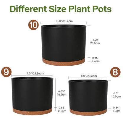 3 Pack Cylinder Planter Set 10/9/8 Inch White Indoor Plant Pots | Modern flower pots with drainage holes and saucers. For outdoor garden, succulent, nursery, and house plants. - color: Black-brown