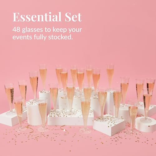 Prestee 48 Pack Champagne Flutes Plastic Disposable - Gold Glitter Flute Glasses for Champagne, Mimosa Bar, New Year's Eve 2025 Party Supplies, Wedding, Shower, Event - 4.5 oz Fairy Stemware - color: Gold Glitter, size: 48 Count (Pack of 1)