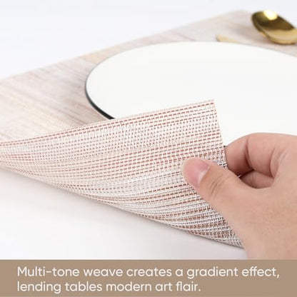 Beige Woven Placemats Set of 6 – Heat Resistant, Waterproof & Easy to Clean – Durable Synthetic Dining Table Mats for Kitchen, Restaurant & Outdoor Use - color: Beige