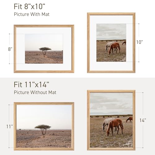 11x14 Picture Frame Natural Solid Oak Photo Frames with 8x10 Removable Mat Wall Hanging Large Handcrafted Frame with HD Plexiglass Wall and Tabletop Display Large Poster Frame - color: Oak, size: 11X14,1P