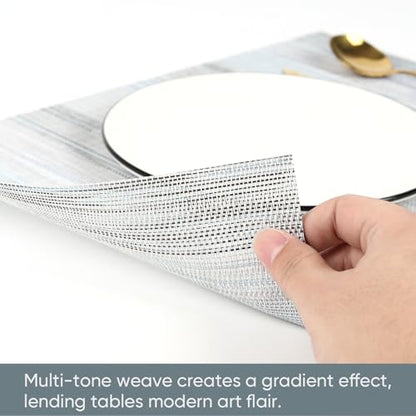 Blue Woven Placemats Set of 6 – Heat Resistant, Waterproof & Easy to Clean – Durable Synthetic Dining Table Mats for Kitchen, Restaurant & Outdoor Use - color: Blue