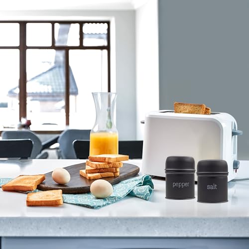 AuldHome Design Salt and Pepper Shaker Set (Black); Contemporary Modern Farmhouse Retro Enamel Style Shaker Set - color: Black