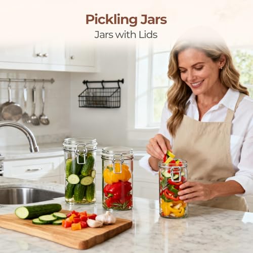 ComSaf Glass Pantry Jars with Airtight Lids 34 oz 3 Pack Coffee Canisters | Flour sugar rice, Sourdough pickling, Pantry organization, Pickling fermenting, Sourdough starter, Cabinet organization - size: 34oz*3