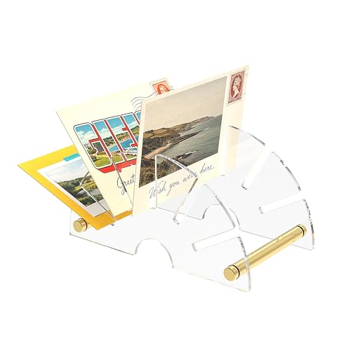 Acrylic Mail Holder 5-Slot Fan-Shaped with Gold Handle,Clear Desk Organizer | Mail Organizer for Bills, Invoices, Letters, Envelopes, Compact Countertop Sorter, For Home Office, Entryway, Small Spaces - color: Fan / Clear